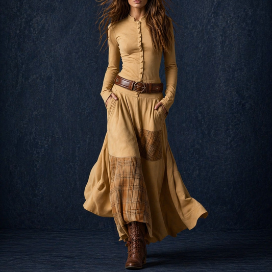 Valeria | Vestido maxi de ante con cinturón