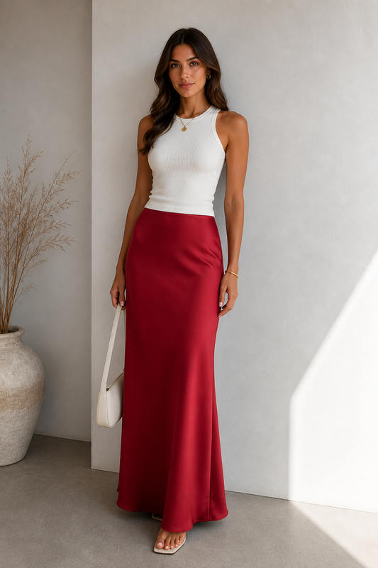 Claudia | Falda satinada de tiro alto estilo elegante