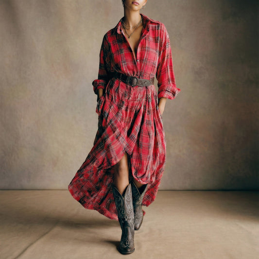 Blanca | Vestido camisero a cuadros con cinturón