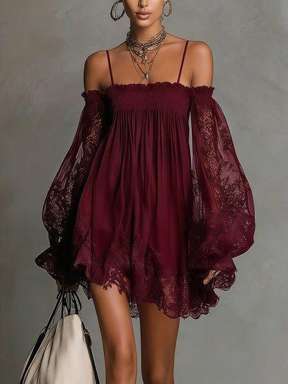 Carmen | Vestido Mini de Chiffon Azul Marino con Hombros Descubiertos