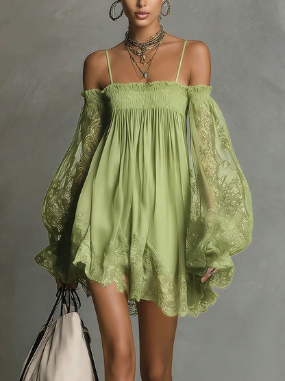 Carmen | Vestido Mini de Chiffon Azul Marino con Hombros Descubiertos