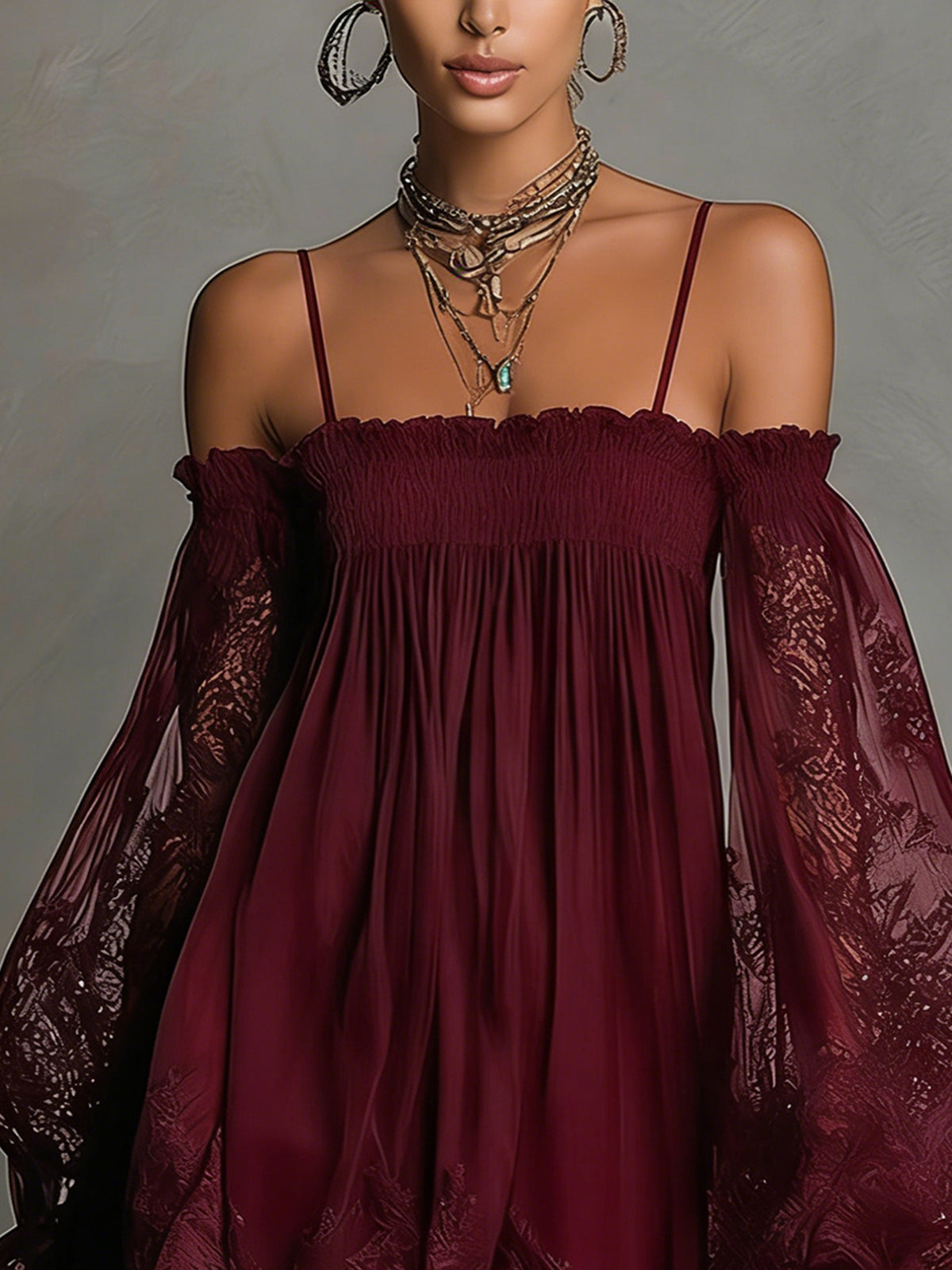 Carmen | Vestido Mini de Chiffon Azul Marino con Hombros Descubiertos
