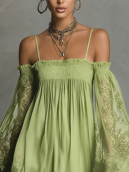 Carmen | Vestido Mini de Chiffon Azul Marino con Hombros Descubiertos