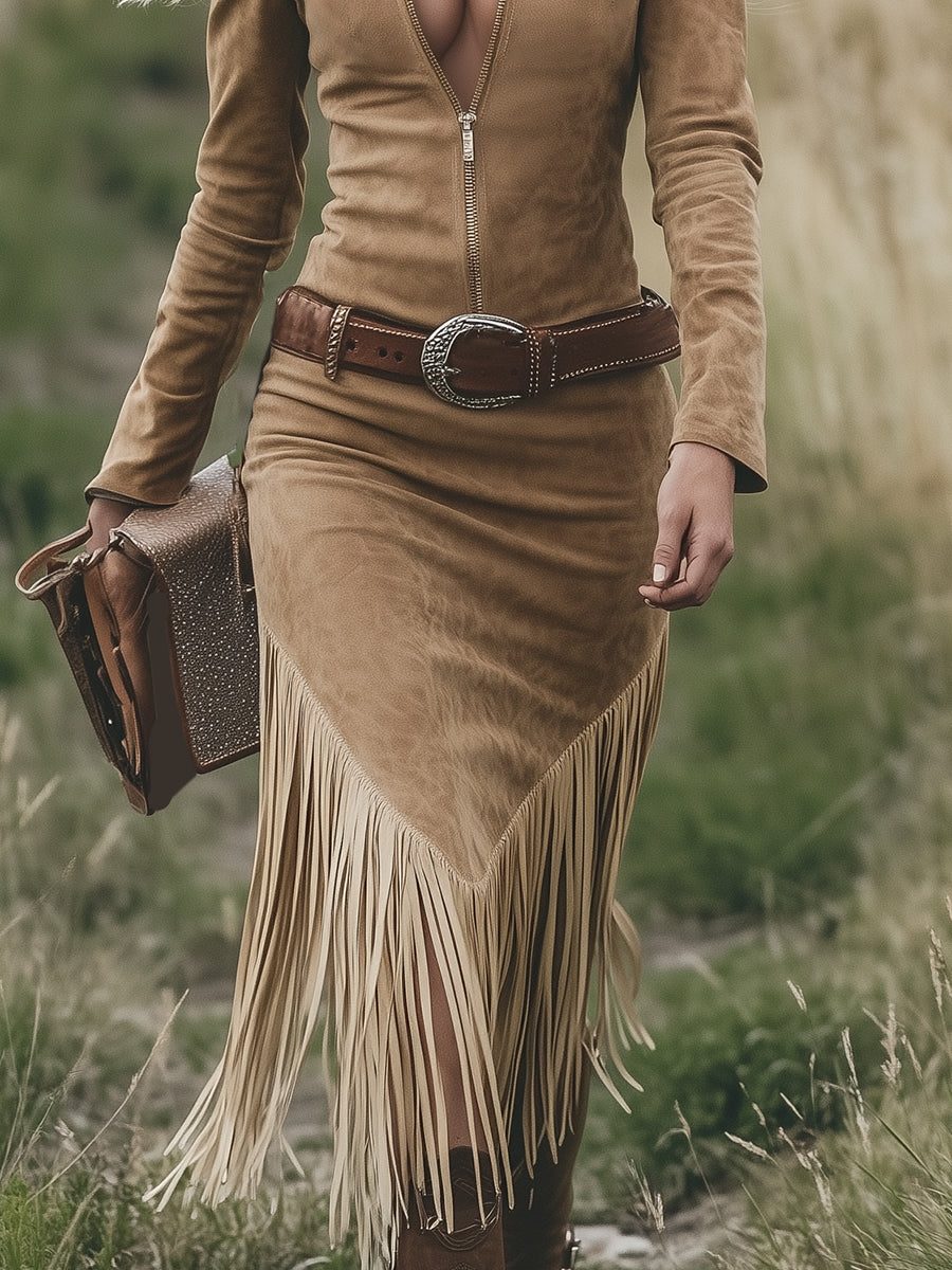 Judith | Vestido de ante con flecos