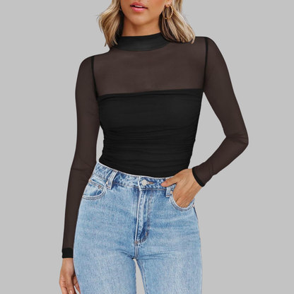 Aurora | Top transparente de malla con manga larga
