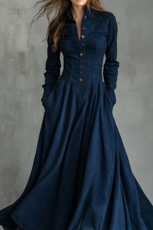 Andrea | Vestido maxi con cuello camisero