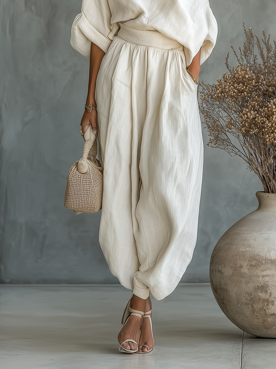Alba | Conjunto de lino blanco roto con top