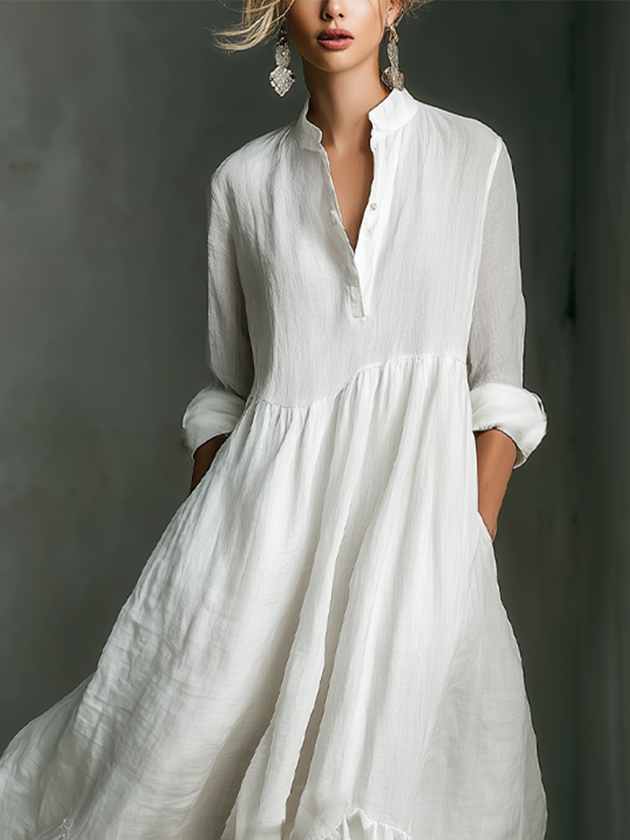 Lucía | Vestido Maxi Blanco con Mangas Largas y Volantes