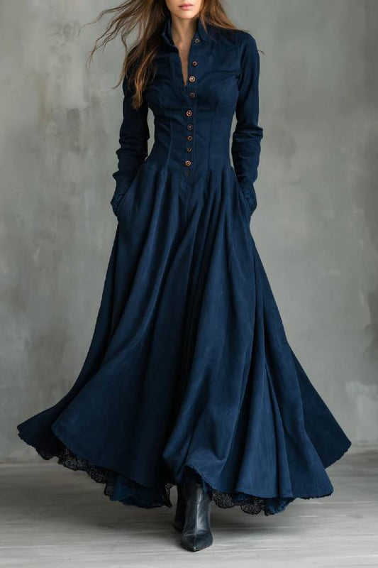 Andrea | Vestido maxi con cuello camisero