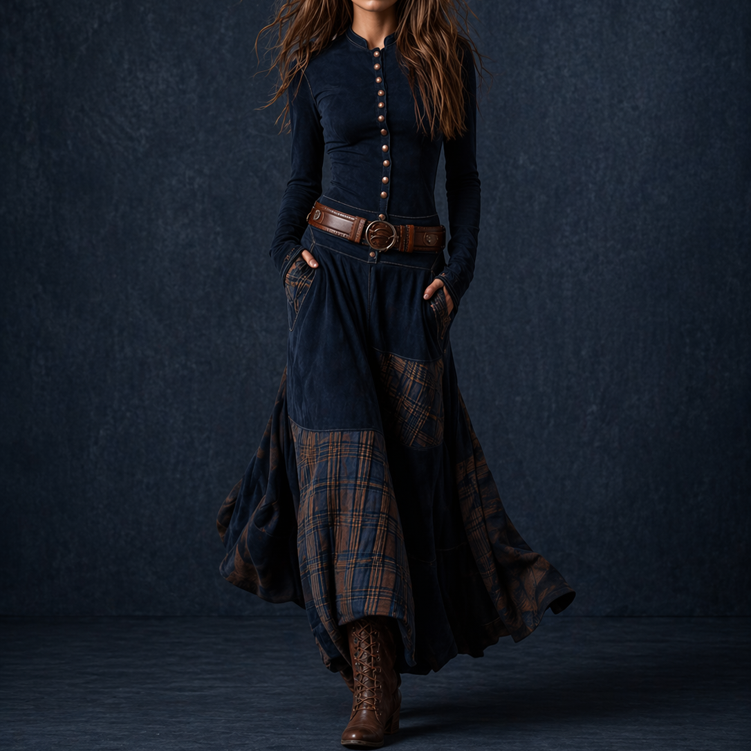 Valeria | Vestido maxi de ante con cinturón