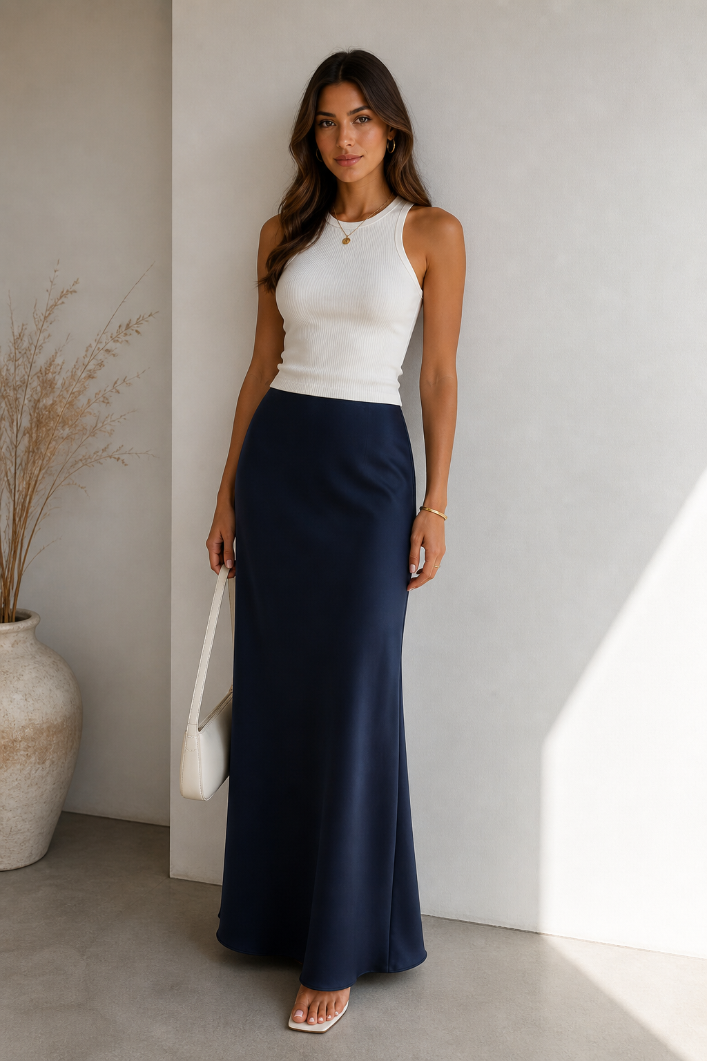 Claudia | Falda satinada de tiro alto estilo elegante