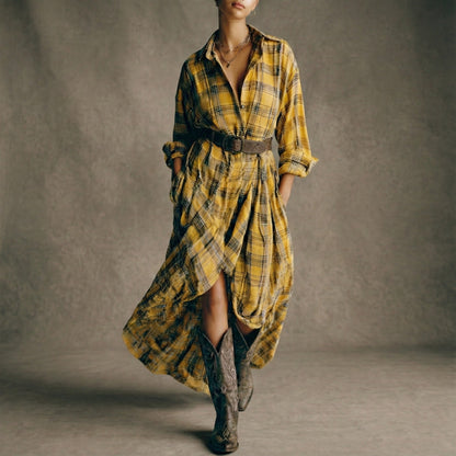 Blanca | Vestido camisero a cuadros con cinturón