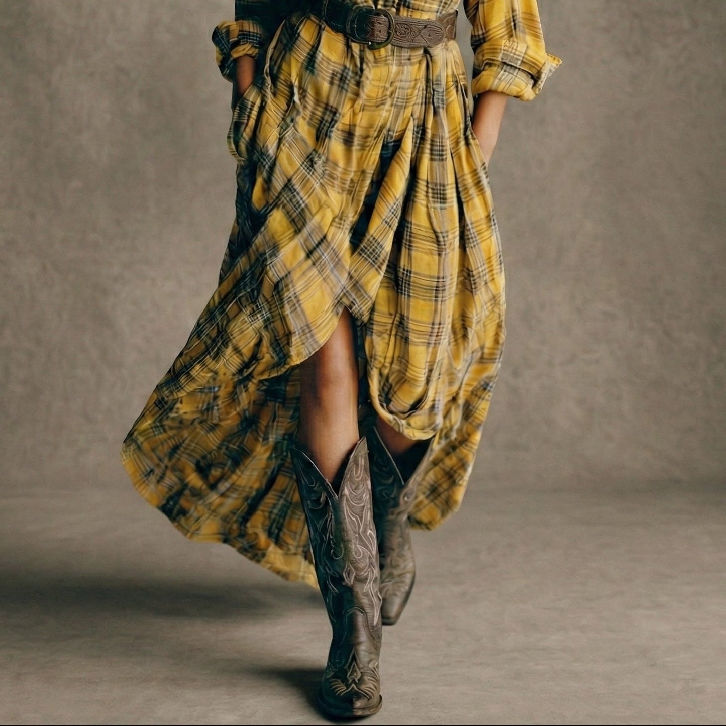 Blanca | Vestido camisero a cuadros con cinturón