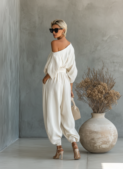 Alba | Conjunto de lino blanco roto con top
