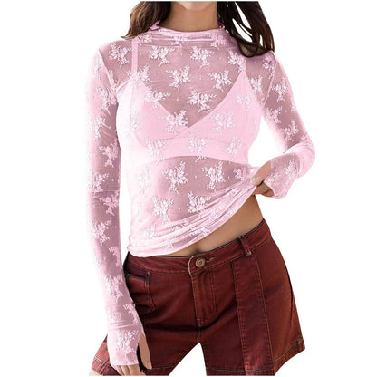 Aurora | Blusa de encaje y malla transparente de manga larga