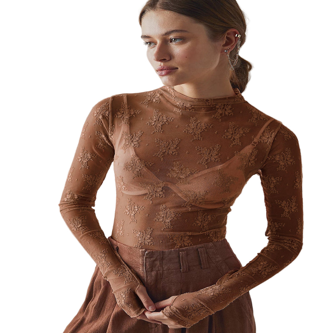 Aurora | Blusa de encaje y malla transparente de manga larga