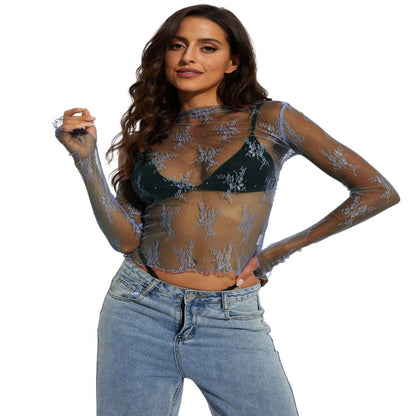 Aurora | Blusa de encaje y malla transparente de manga larga