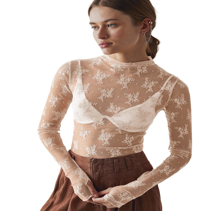 Aurora | Blusa de encaje y malla transparente de manga larga