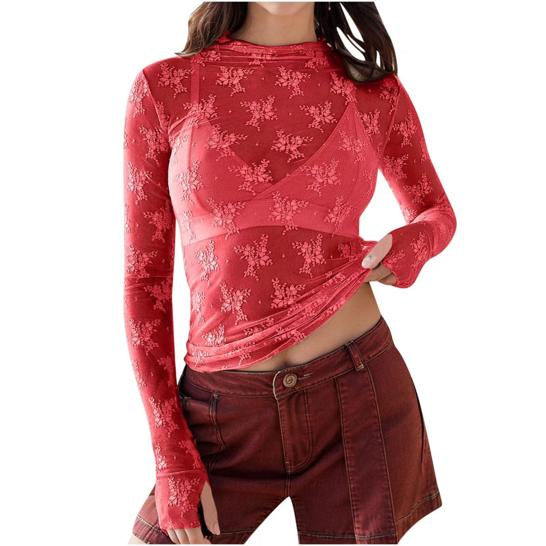 Aurora | Blusa de encaje y malla transparente de manga larga