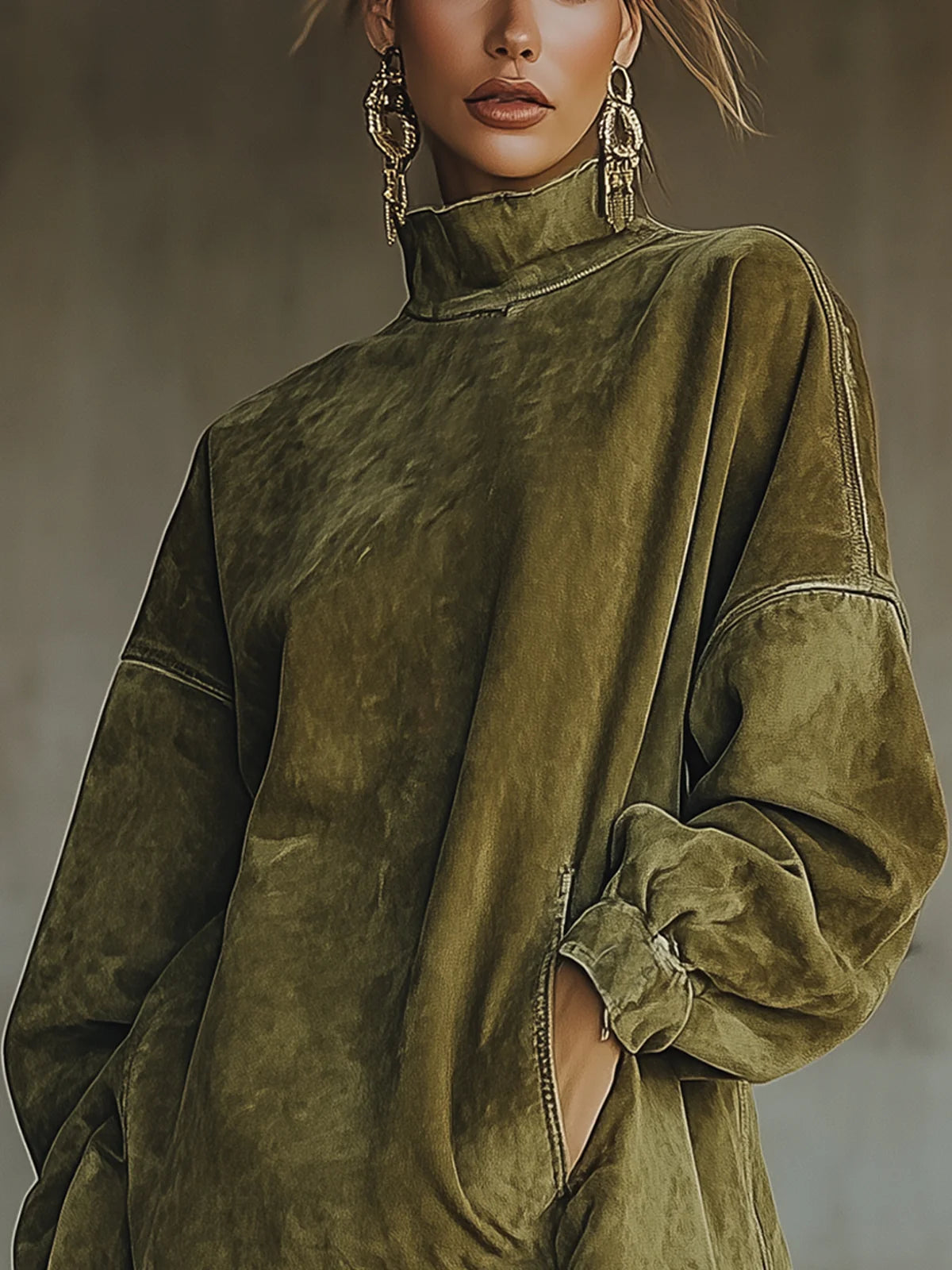 Estrella | Vestido de ante con cuello alto y flecos