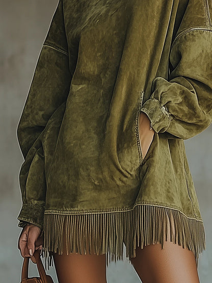 Estrella | Vestido de ante con cuello alto y flecos
