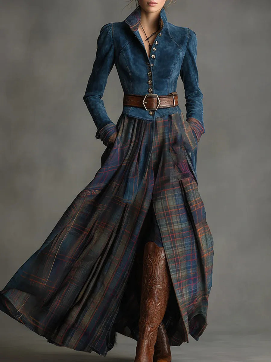 Catalina | Vestido maxi en ante azul