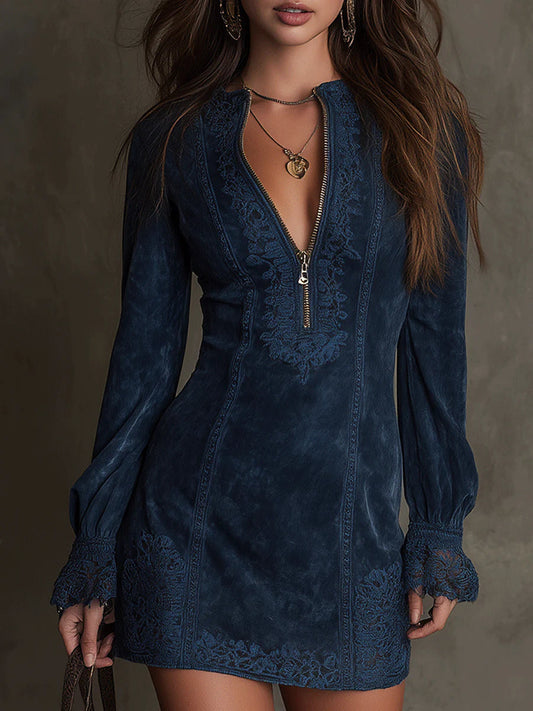 Rocio ❘ Vestido mini vintage de ante con encaje