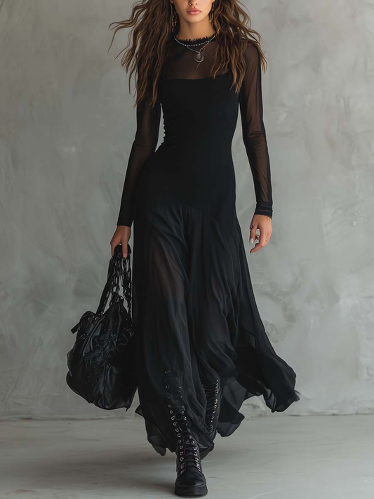 Carmen | Vestido Maxi de Corte Amplio en Tul Negro