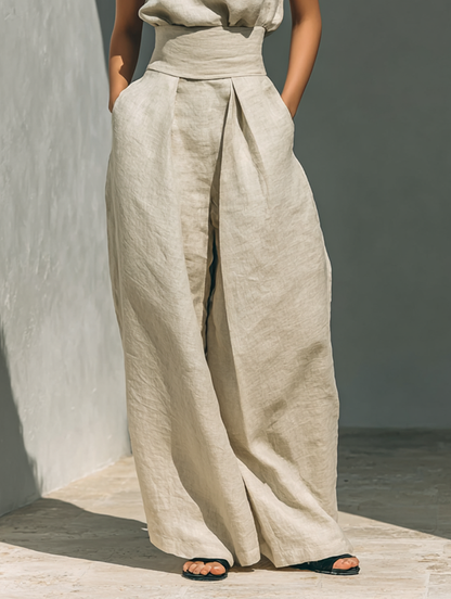 Aitana | Conjunto Beige de Dos Piezas con Top sin Mangas y Pantalón