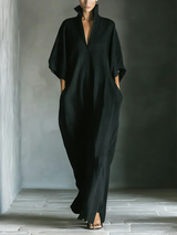 Claudia | Vestido Largo Negro Oversize Minimalista con Mangas Kimono