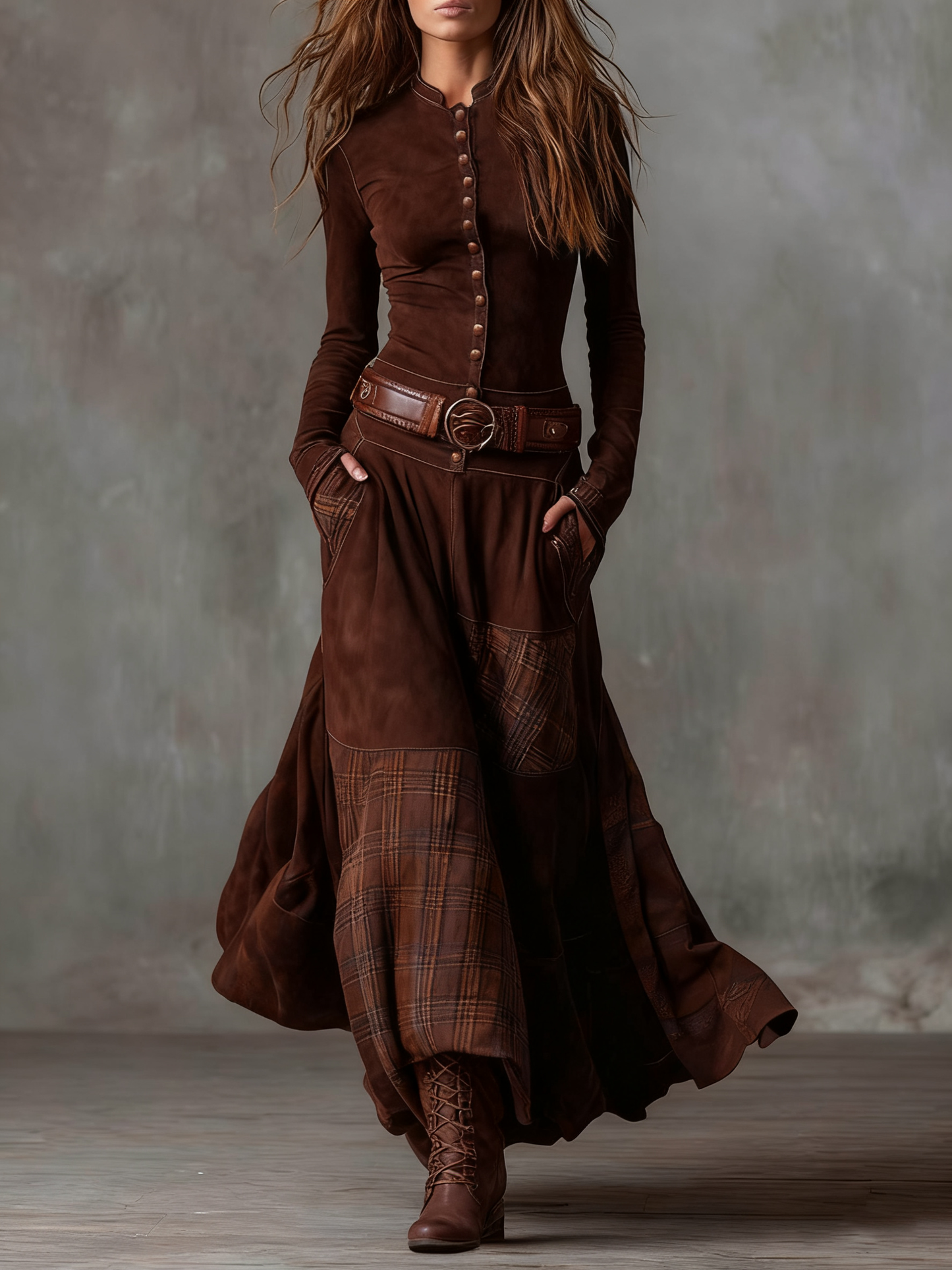 Almudela | Vestido maxi de ante con cinturón