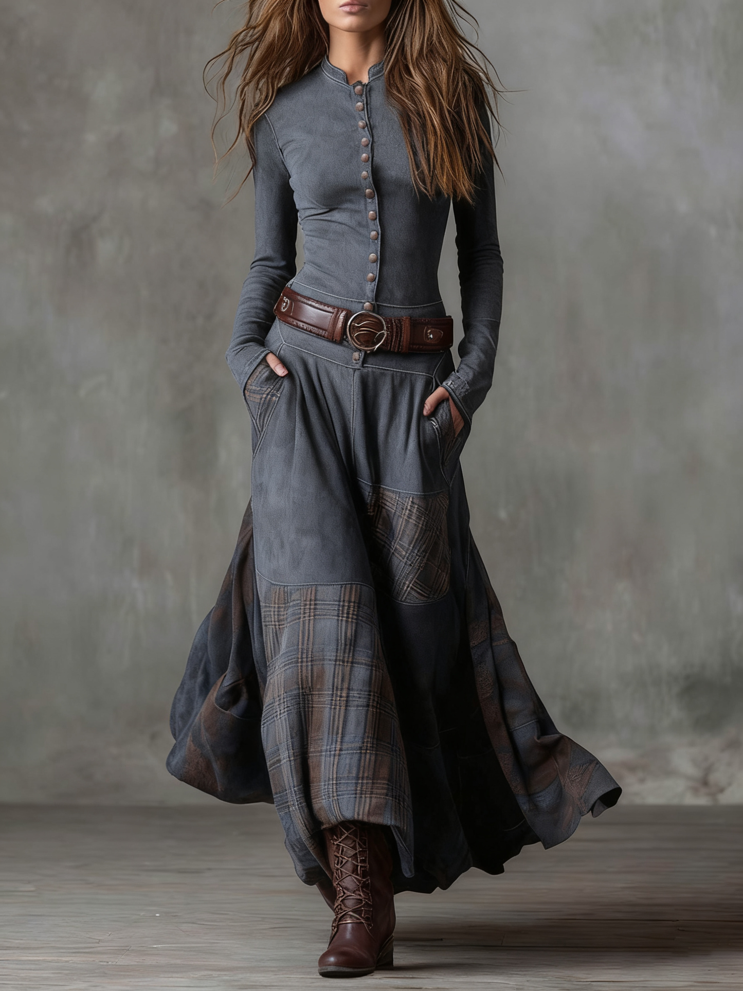 Almudela | Vestido maxi de ante con cinturón