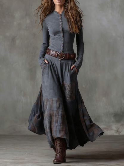 Almudela | Vestido maxi de ante con cinturón