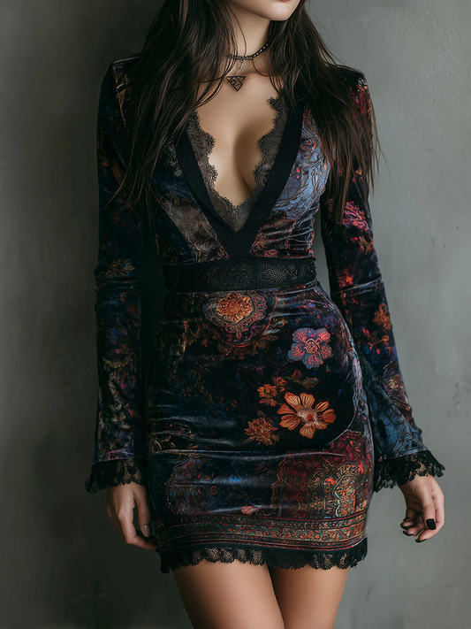Celia ❘ Mini vestido floral de terciopelo con encaje