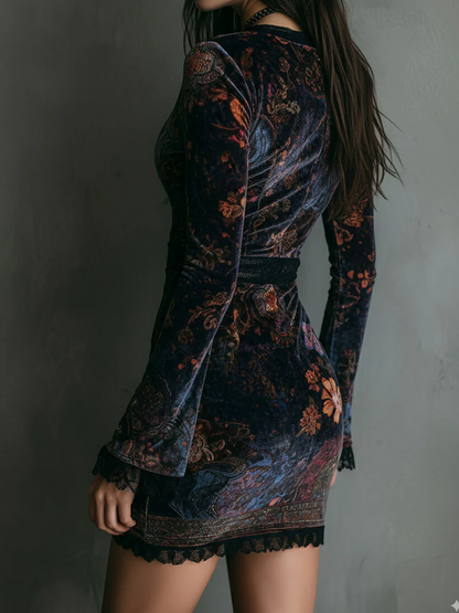 Celia ❘ Mini vestido floral de terciopelo con encaje