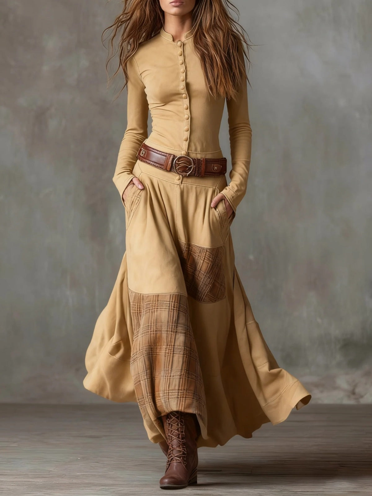 Almudela | Vestido maxi de ante con cinturón