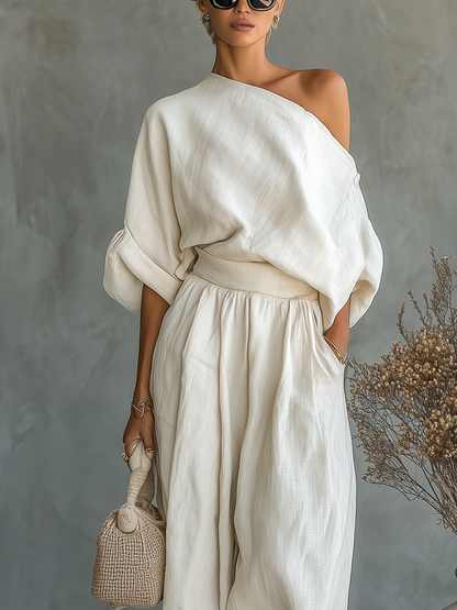 Alba | Conjunto de lino blanco roto con top