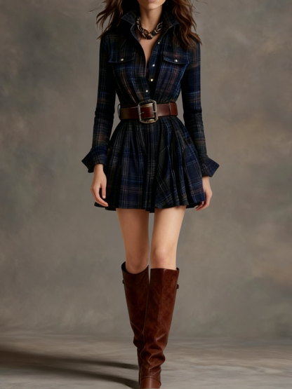 Rosa | Vestido corto camisero de cuadros vintage