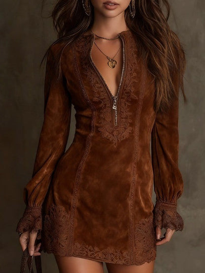 Rocio ❘ Vestido mini vintage de ante con encaje