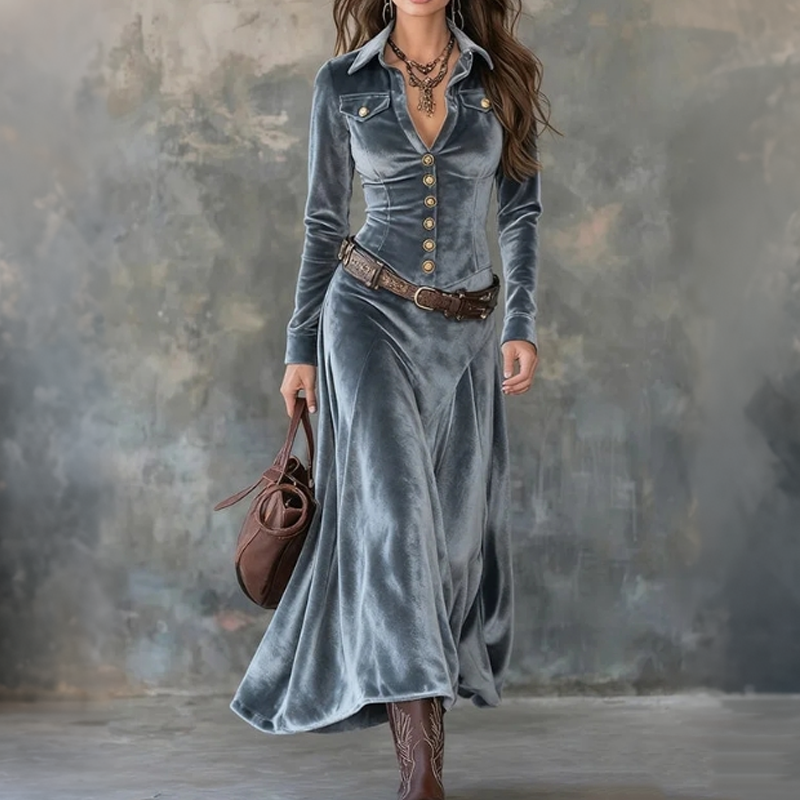 Eva | Vestido maxi vintage de terciopelo fluido
