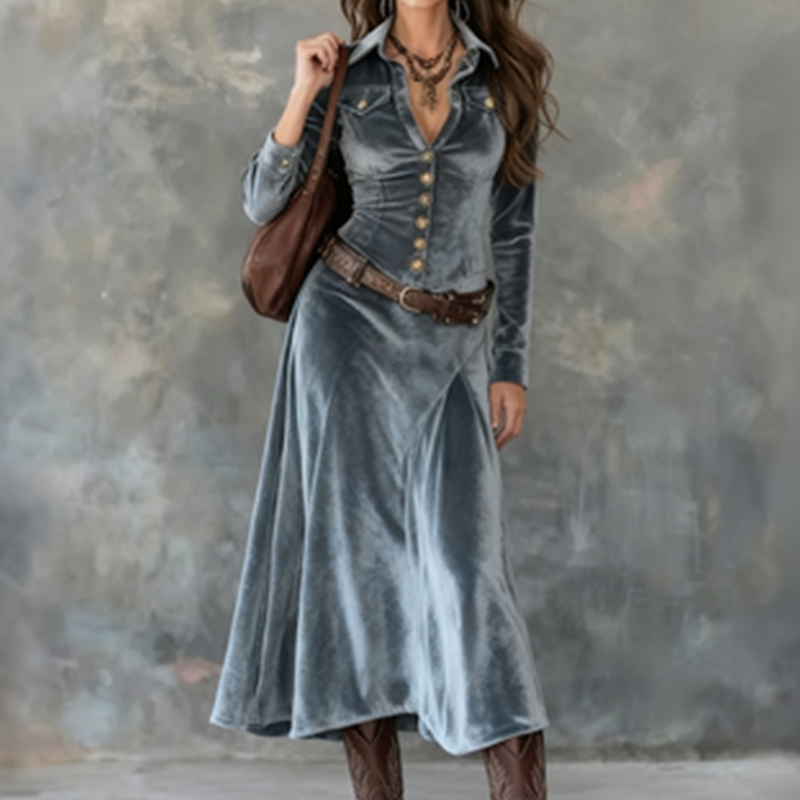 Eva | Vestido maxi vintage de terciopelo fluido
