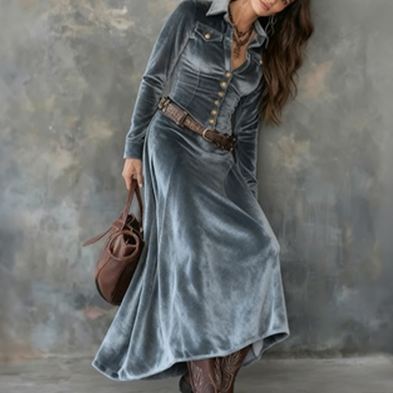 Eva | Vestido maxi vintage de terciopelo fluido