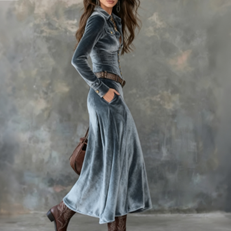 Eva | Vestido maxi vintage de terciopelo fluido